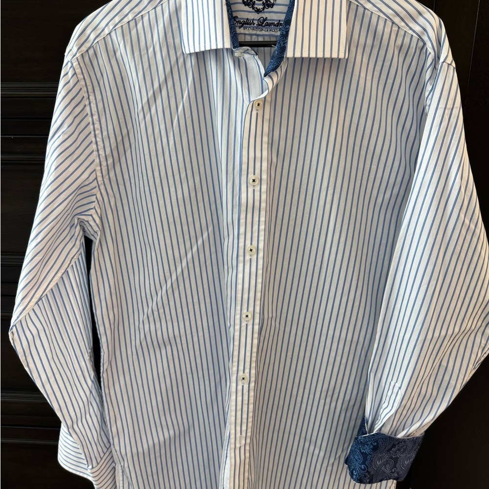 English Laundry White and Blue Pinstripe Dress Shirt
